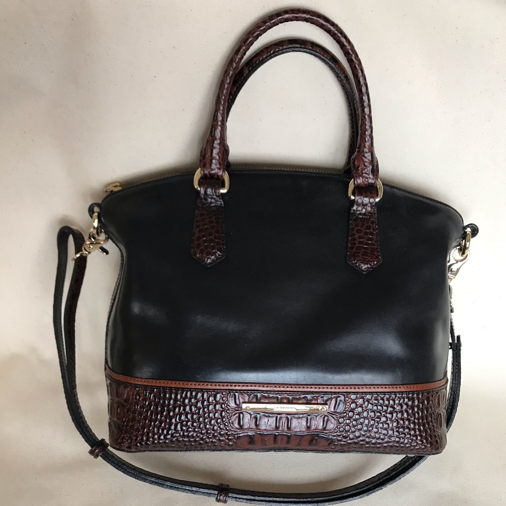 Brahmin black and brown leather handbag